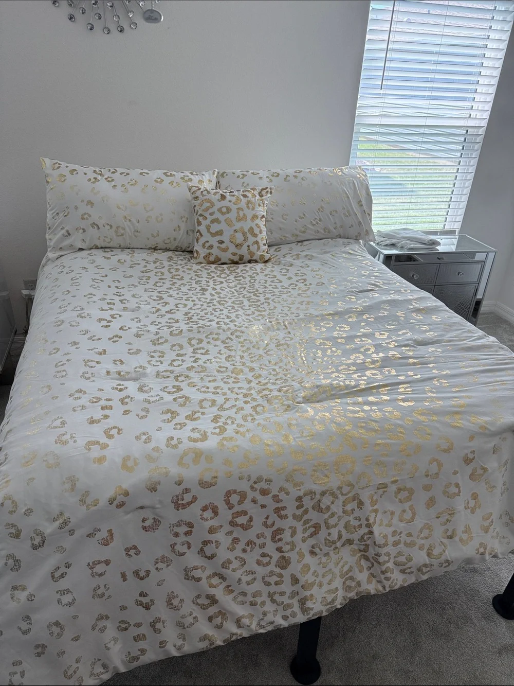 Gold Leopard Print California King comforter with two pillow shams  and pillow